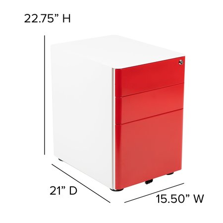 Flash Furniture 3-Drawer Filing Cabinet, White/Red HZ-CHPL-02-RED-WH-GG